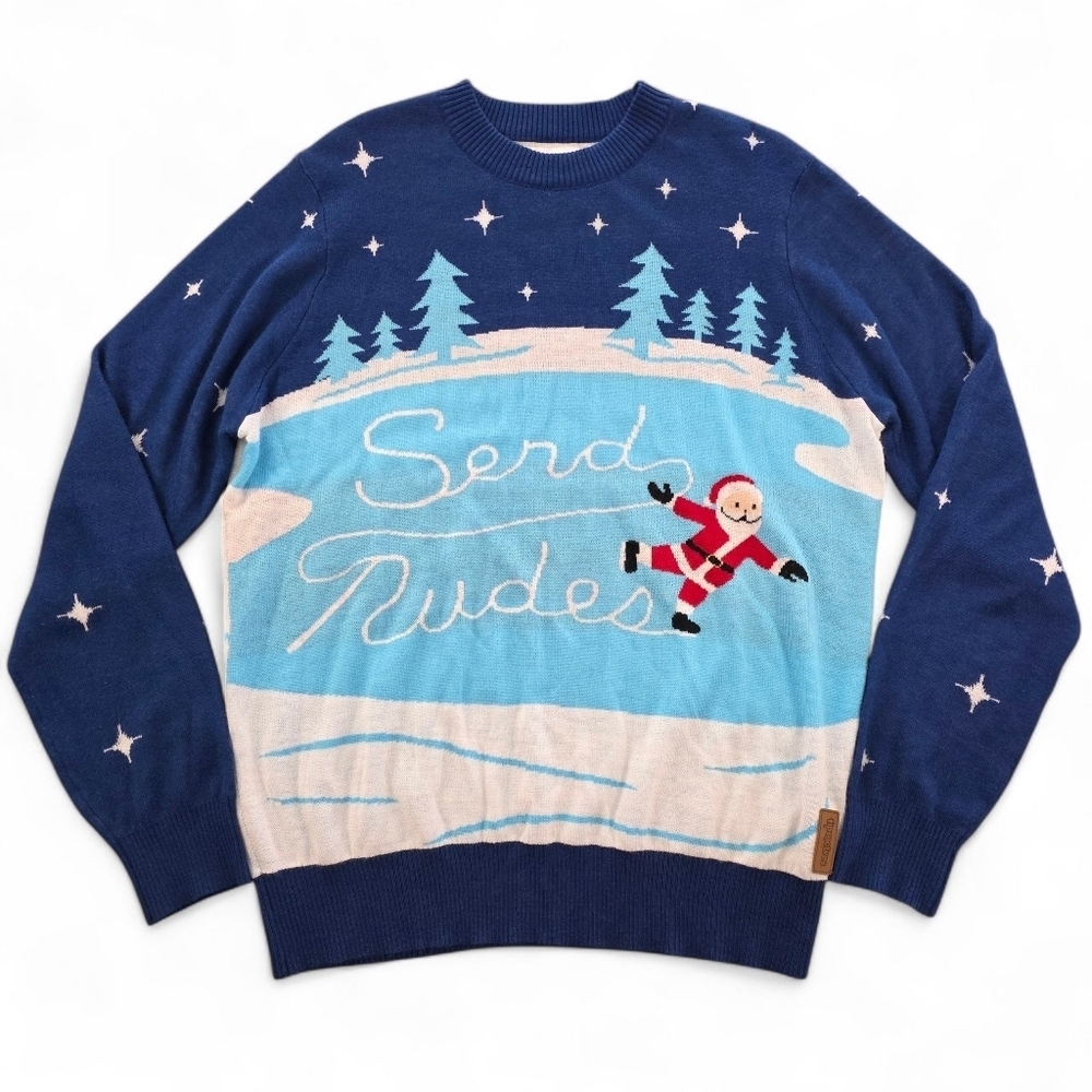 Tipsy Elves Send Nudes Santa Ugly Christmas Sweater Blue Men XL Holiday